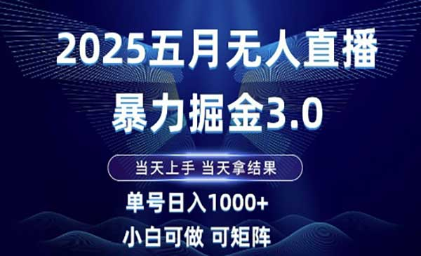 2025五月无人直播暴力掘金3.0网赚项目-副业赚钱-互联网创业-资源整合-影视资源无忧云创