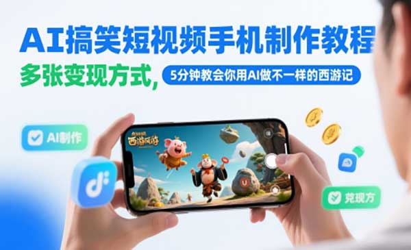 AI搞笑短视频手机制作教程，多种变现方式网赚项目-副业赚钱-互联网创业-资源整合-影视资源无忧云创