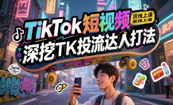 TikTok短视频带货线上课，深挖TK投流达人打法网赚项目-副业赚钱-互联网创业-资源整合-影视资源无忧云创