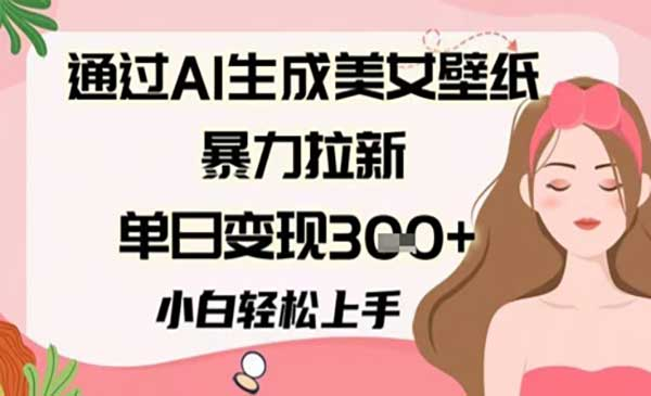 通过AI生成美女壁纸暴力拉新，单日变现3张+，小白轻松上手网赚项目-副业赚钱-互联网创业-资源整合-影视资源无忧云创