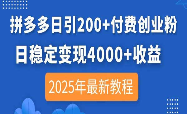 拼多多日引200+创业粉网赚项目-副业赚钱-互联网创业-资源整合-影视资源无忧云创