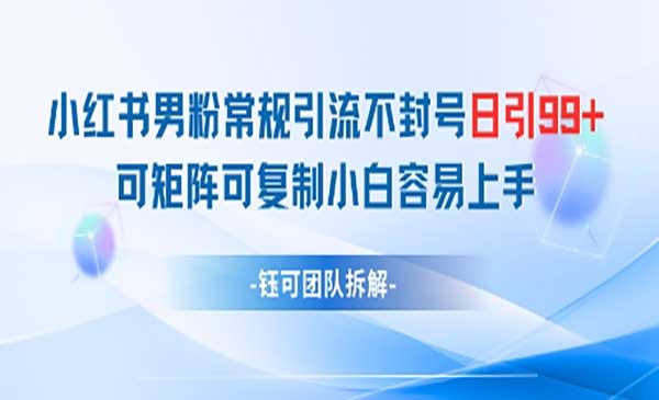 小红书男粉常规引流不封号网赚项目-副业赚钱-互联网创业-资源整合-影视资源无忧云创