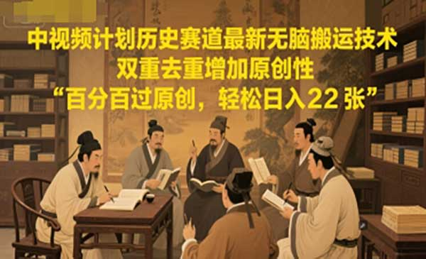 中视频计划历史赛道最新无脑搬运技术，双重去重增加原创性，百分百过原创，轻松日入2张网赚项目-副业赚钱-互联网创业-资源整合-影视资源无忧云创