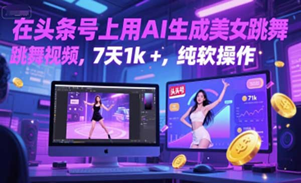 在头条号上用AI生成美女跳舞视频，7天1k+，纯软件操作网赚项目-副业赚钱-互联网创业-资源整合-影视资源无忧云创
