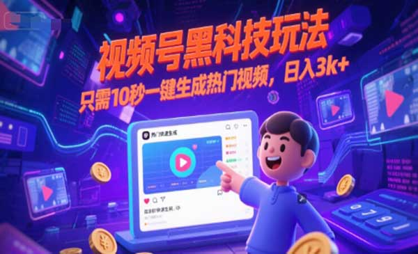 视频号黑科技十秒生成热门视频，日入3000+网赚项目-副业赚钱-互联网创业-资源整合-影视资源无忧云创
