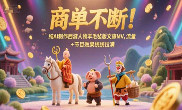 商单不断！纯AI制作西游人物羊毛毡版文旅MV，流量+节目效果统统拉满网赚项目-副业赚钱-互联网创业-资源整合-影视资源无忧云创