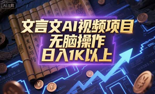 文言文AI视频项目，无脑操作，日入1K以上网赚项目-副业赚钱-互联网创业-资源整合-影视资源无忧云创