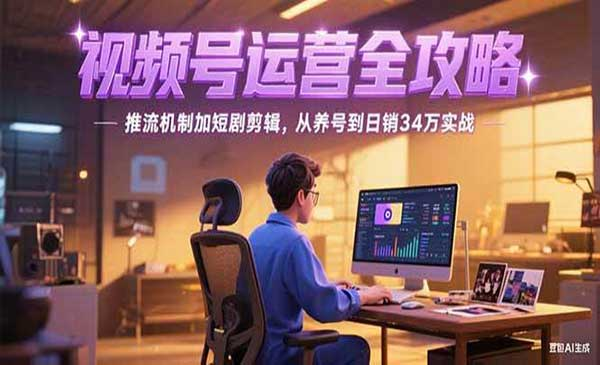 视频号运营全攻略、 推流机制加短剧剪辑，从养号到日销34万实战网赚项目-副业赚钱-互联网创业-资源整合-影视资源无忧云创