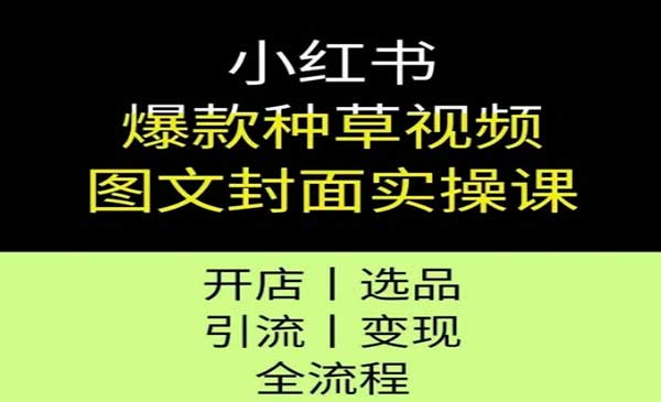 小红书爆款种草视频图文封面实操课，开店、选品、引流、变现全流程网赚项目-副业赚钱-互联网创业-资源整合-影视资源无忧云创