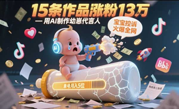 用AI制作幼崽代言人，宝宝的控诉火爆全网，15条作品涨粉13W，单号月入5位数实操教程网赚项目-副业赚钱-互联网创业-资源整合-影视资源无忧云创