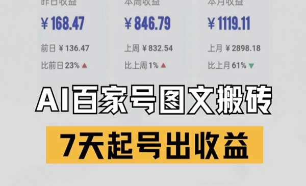 百家号搬砖新玩法，AI一键仿写爆文，7天起号出收益网赚项目-副业赚钱-互联网创业-资源整合-影视资源无忧云创