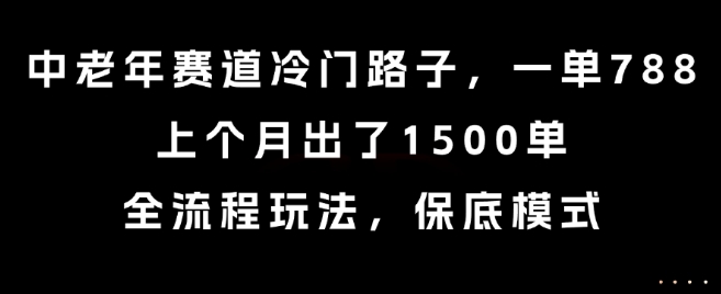 中老年赛道冷门路子，一单788，上个月出了1500单，全流程玩法，保底模式【揭秘】网赚项目-副业赚钱-互联网创业-资源整合-影视资源无忧云创
