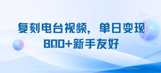 复刻电台视频，单日变现8张+新手友好，长期可做网赚项目-副业赚钱-互联网创业-资源整合-影视资源无忧云创