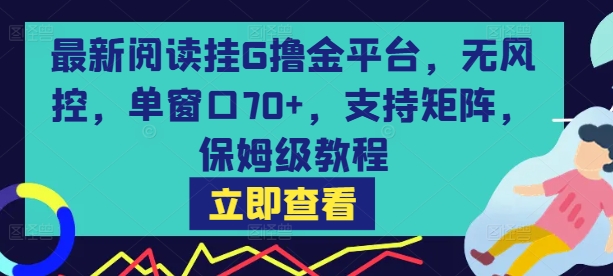 最新阅读挂G撸金平台，无风控，单窗口70+，支持矩阵，保姆级教程【揭秘】网赚项目-副业赚钱-互联网创业-资源整合-影视资源无忧云创
