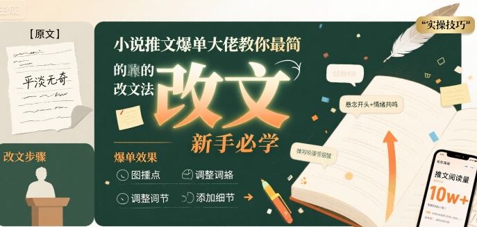 小说推文爆单大佬教你最简单的改文方法实操课，新手必学网赚项目-副业赚钱-互联网创业-资源整合-影视资源无忧云创