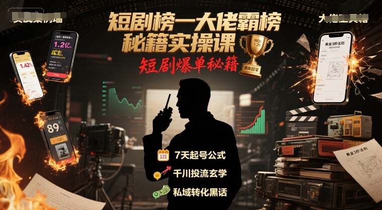 短剧榜一大佬霸榜秘籍实操课，短剧爆单秘籍网赚项目-副业赚钱-互联网创业-资源整合-影视资源无忧云创