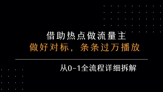 借力热点，乘顺风车玩流量主，条条过万播放， 每月收益5k+，从0-1全流程详细拆解网赚项目-副业赚钱-互联网创业-资源整合-影视资源无忧云创