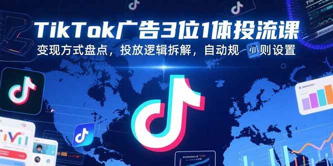 TikTok广告3位1体投流课，变现方式盘点，投放逻辑拆解，自动规则设置网赚项目-副业赚钱-互联网创业-资源整合-影视资源无忧云创