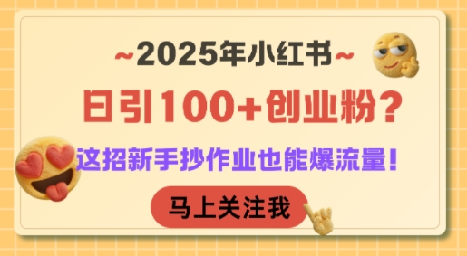 2025年小红书日引100+创业粉？这招新手抄作业也能爆流量！网赚项目-副业赚钱-互联网创业-资源整合-影视资源无忧云创