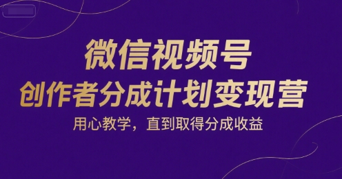 微信视频号创作者分成计划变现营，用心教学，直到取得分成收益网赚项目-副业赚钱-互联网创业-资源整合-影视资源无忧云创