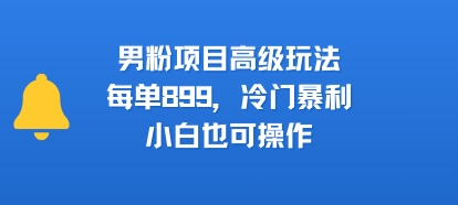 男粉项目高级玩法，每单899，冷门暴利，小白也可操作网赚项目-副业赚钱-互联网创业-资源整合-影视资源无忧云创