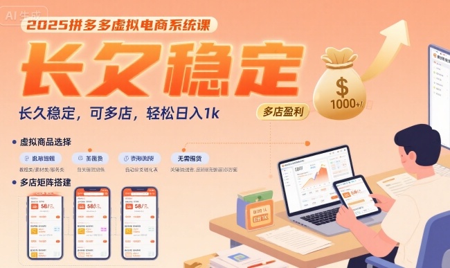 2025拼多多虚拟电商系统课，长久稳定，可多店，轻松日入1k网赚项目-副业赚钱-互联网创业-资源整合-影视资源无忧云创