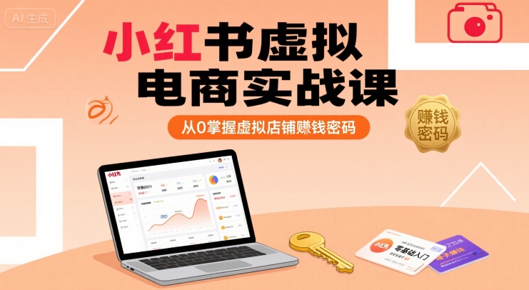 小红书虚拟电商实战课，从0掌握虚拟店铺賺钱密码网赚项目-副业赚钱-互联网创业-资源整合-影视资源无忧云创