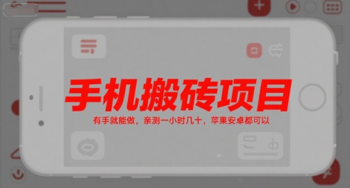 手机搬砖项目，有手就能做，亲测一小时几十，苹果安卓都可以网赚项目-副业赚钱-互联网创业-资源整合-影视资源无忧云创