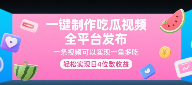 一键制作吃瓜视频，全平台发布，一条视频可以实现一鱼多吃，轻松实现日4位数收益网赚项目-副业赚钱-互联网创业-资源整合-影视资源无忧云创