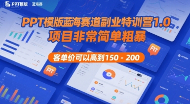 PPT模版蓝海赛道副业特训营1.0，项目非常简单粗暴，客单价可以高到150-200网赚项目-副业赚钱-互联网创业-资源整合-影视资源无忧云创