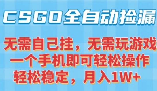 CSGO自动捡漏项目，最新独家玩法，一个手机可操作，新手小白轻松月入1W+，操作简单易上手网赚项目-副业赚钱-互联网创业-资源整合-影视资源无忧云创