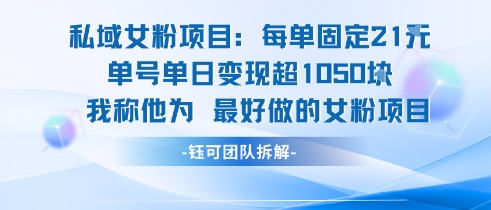 私域女粉项目：每单固定21块，单日变现超1k+，最好做的女粉项目网赚项目-副业赚钱-互联网创业-资源整合-影视资源无忧云创