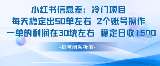 小红书信息差冷门项目一单利润30块每天稳定1.5k左右2个账号操作网赚项目-副业赚钱-互联网创业-资源整合-影视资源无忧云创