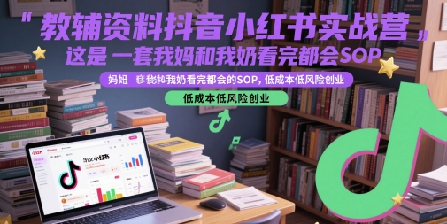 教辅资料抖音小红书实战营，这是一套我妈和我奶看完都会的SOP，低成本低风险创业（更新）网赚项目-副业赚钱-互联网创业-资源整合-影视资源无忧云创