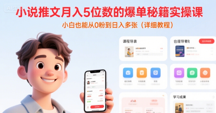 小说推文月入5位数的爆单秘籍实操课，，小白也能从0粉到日入多张(详细教程)网赚项目-副业赚钱-互联网创业-资源整合-影视资源无忧云创