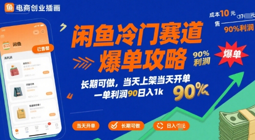 闲鱼冷门赛道爆单攻略，长期可做，当天上架当天开单，一单利润90% 利润，日入1k【揭秘】网赚项目-副业赚钱-互联网创业-资源整合-影视资源无忧云创